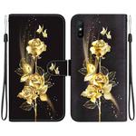 For Xiaomi Redmi 9A Crystal Texture Colored Drawing Leather Phone Case(Gold Butterfly Rose)