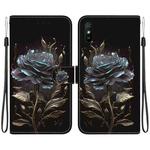 For Xiaomi Redmi 9A Crystal Texture Colored Drawing Leather Phone Case(Black Rose)