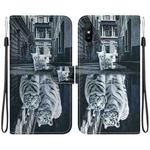For Xiaomi Redmi 9A Crystal Texture Colored Drawing Leather Phone Case(Cat Tiger Reflection)