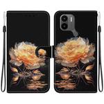 For Xiaomi Redmi A1+ / Poco C50 Crystal Texture Colored Drawing Leather Phone Case(Gold Peony)