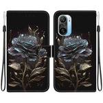 For Xiaomi Redmi K40 / K40 Pro Crystal Texture Colored Drawing Leather Phone Case(Black Rose)