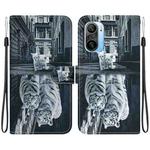 For Xiaomi Redmi K40 / K40 Pro Crystal Texture Colored Drawing Leather Phone Case(Cat Tiger Reflection)