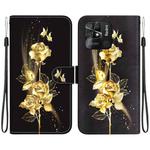 For Xiaomi Redmi 10C Crystal Texture Colored Drawing Leather Phone Case(Gold Butterfly Rose)