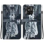 For Xiaomi Redmi 10C Crystal Texture Colored Drawing Leather Phone Case(Cat Tiger Reflection)