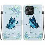 For Xiaomi Redmi 10C Crystal Texture Colored Drawing Leather Phone Case(Blue Pansies)