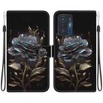 For Xiaomi 11T / 11T Pro Crystal Texture Colored Drawing Leather Phone Case(Black Rose)