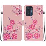 For Xiaomi 11T / 11T Pro Crystal Texture Colored Drawing Leather Phone Case(Cherry Blossoms)