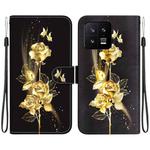 For Xiaomi 13 5G Crystal Texture Colored Drawing Leather Phone Case(Gold Butterfly Rose)