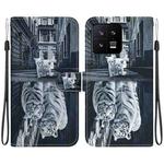 For Xiaomi 13 5G Crystal Texture Colored Drawing Leather Phone Case(Cat Tiger Reflection)