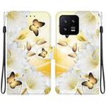 For Xiaomi 13 5G Crystal Texture Colored Drawing Leather Phone Case(Gold Butterfly Epiphyllum)