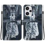 For Xiaomi Poco F5 / Redmi Note 12 Turbo Crystal Texture Colored Drawing Leather Phone Case(Cat Tiger Reflection)