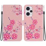 For Xiaomi Poco F5 / Redmi Note 12 Turbo Crystal Texture Colored Drawing Leather Phone Case(Cherry Blossoms)