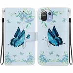 For Xiaomi Mi 11 Lite Crystal Texture Colored Drawing Leather Phone Case(Blue Pansies)