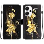 For Xiaomi Redmi Note 13 Pro+ 5G Crystal Texture Colored Drawing Leather Phone Case(Gold Butterfly Rose)