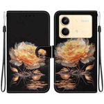 For Xiaomi Redmi Note 13R Pro Crystal Texture Colored Drawing Leather Phone Case(Gold Peony)