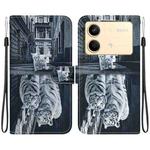 For Xiaomi Redmi Note 13R Pro Crystal Texture Colored Drawing Leather Phone Case(Cat Tiger Reflection)