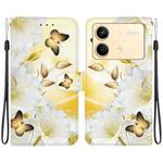 For Xiaomi Redmi Note 13R Pro Crystal Texture Colored Drawing Leather Phone Case(Gold Butterfly Epiphyllum)