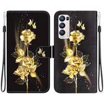 For OPPO Find X3 Neo / Reno5 Pro+ 5G Crystal Texture Colored Drawing Leather Phone Case(Gold Butterfly Rose)