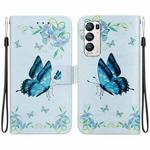 For OPPO Find X3 Neo / Reno5 Pro+ 5G Crystal Texture Colored Drawing Leather Phone Case(Blue Pansies)