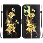 For OPPO K11x / OnePlus Nord CE 3 Lite Crystal Texture Colored Drawing Leather Phone Case(Gold Butterfly Rose)