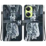 For OPPO K11x / OnePlus Nord CE 3 Lite Crystal Texture Colored Drawing Leather Phone Case(Cat Tiger Reflection)