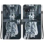 For OPPO A16K Crystal Texture Colored Drawing Leather Phone Case(Cat Tiger Reflection)