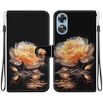 For OPPO A17 / A17K Crystal Texture Colored Drawing Leather Phone Case(Gold Peony)
