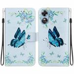 For OPPO A17 / A17K Crystal Texture Colored Drawing Leather Phone Case(Blue Pansies)