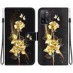 For OPPO A55 5G / A55s 5G Crystal Texture Colored Drawing Leather Phone Case(Gold Butterfly Rose)