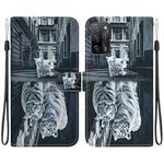 For OPPO A55 5G / A55s 5G Crystal Texture Colored Drawing Leather Phone Case(Cat Tiger Reflection)