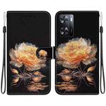 For OPPO A57 5G / A57s 4G Crystal Texture Colored Drawing Leather Phone Case(Gold Peony)
