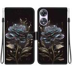For OPPO A58 4G Crystal Texture Colored Drawing Leather Phone Case(Black Rose)