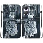 For OPPO A58 4G Crystal Texture Colored Drawing Leather Phone Case(Cat Tiger Reflection)