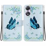 For OPPO A58 4G Crystal Texture Colored Drawing Leather Phone Case(Blue Pansies)