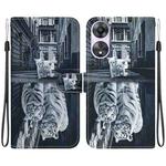 For OPPO A58 5G / A78 5G Crystal Texture Colored Drawing Leather Phone Case(Cat Tiger Reflection)