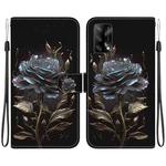 For OPPO A74 4G / F19 4G Crystal Texture Colored Drawing Leather Phone Case(Black Rose)