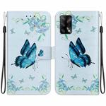 For OPPO A74 4G / F19 4G Crystal Texture Colored Drawing Leather Phone Case(Blue Pansies)