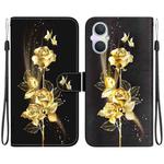 For OPPO A96 5G / Reno7 Z 5G Crystal Texture Colored Drawing Leather Phone Case(Gold Butterfly Rose)
