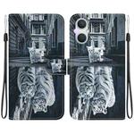 For OPPO A96 5G / Reno7 Z 5G Crystal Texture Colored Drawing Leather Phone Case(Cat Tiger Reflection)
