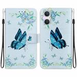 For OPPO A96 5G / Reno7 Z 5G Crystal Texture Colored Drawing Leather Phone Case(Blue Pansies)