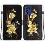 For OPPO K9s 5G Crystal Texture Colored Drawing Leather Phone Case(Gold Butterfly Rose)