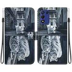 For OPPO K9s 5G Crystal Texture Colored Drawing Leather Phone Case(Cat Tiger Reflection)