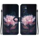 For OPPO Reno7 5G Global Crystal Texture Colored Drawing Leather Phone Case(Purple Peony)