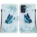 For OPPO Reno7 5G Global Crystal Texture Colored Drawing Leather Phone Case(Blue Pansies)