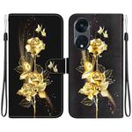 For OPPO Reno8 T 5G / A1 Pro 5G Crystal Texture Colored Drawing Leather Phone Case(Gold Butterfly Rose)