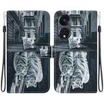 For OPPO Reno8 T 5G / A1 Pro 5G Crystal Texture Colored Drawing Leather Phone Case(Cat Tiger Reflection)