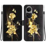 For OPPO Reno10 5G Crystal Texture Colored Drawing Leather Phone Case(Gold Butterfly Rose)