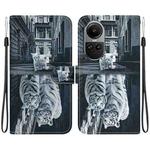 For OPPO Reno10 5G Crystal Texture Colored Drawing Leather Phone Case(Cat Tiger Reflection)