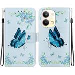 For OPPO Reno9 Pro Crystal Texture Colored Drawing Leather Phone Case(Blue Pansies)