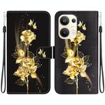 For OPPO Reno9 Pro+ Crystal Texture Colored Drawing Leather Phone Case(Gold Butterfly Rose)